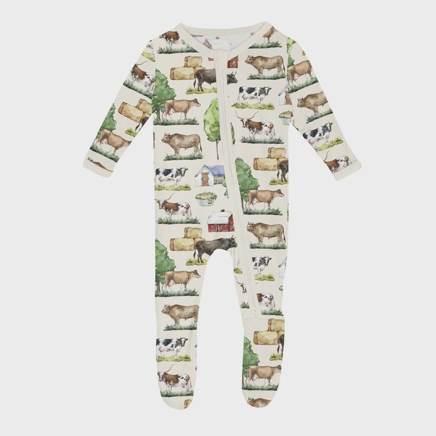 Kickee Pants/Print Footie with 2 way zipper/Natural Grazing Cows