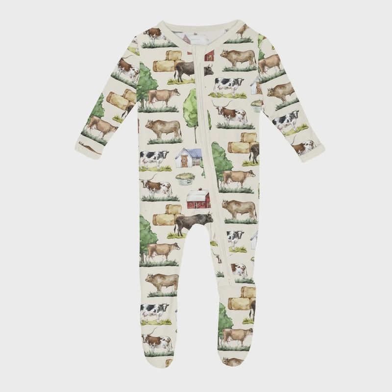Kickee Pants/Print Footie with 2 way zipper/Natural Grazing Cows