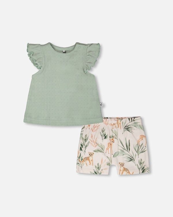 Deux Par Deux Top and Short Set in Aqua Gray