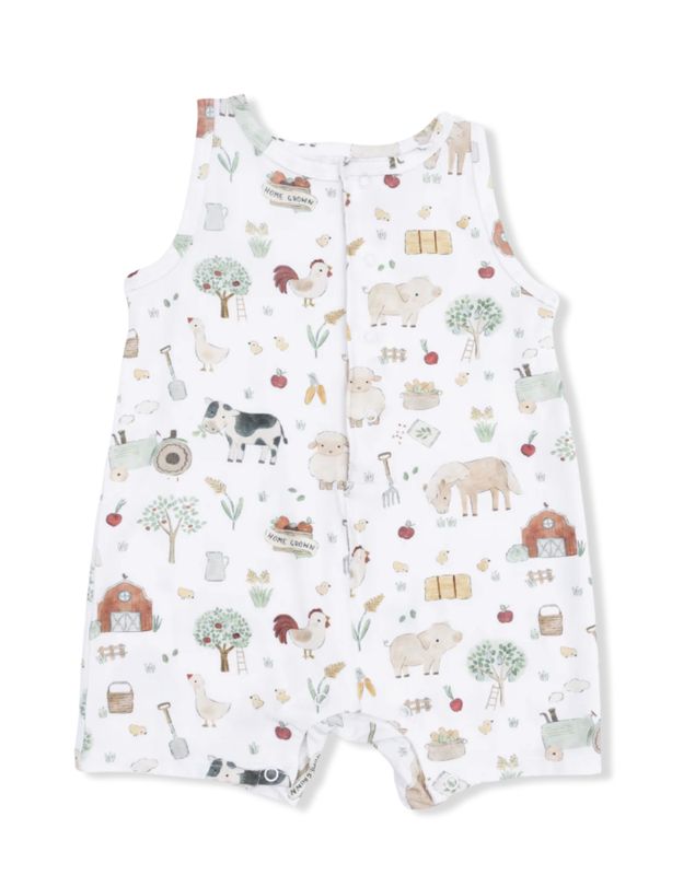 Sleeveless Shortie Romper in Cute Farm Animals Uni