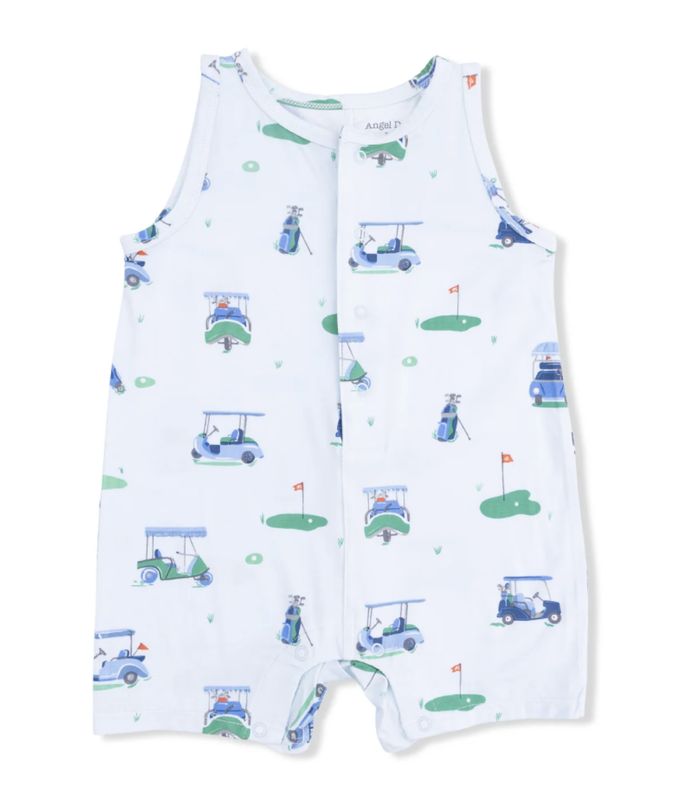 Sleeveless Shortie Romper / Vintage Golf Carts Blue