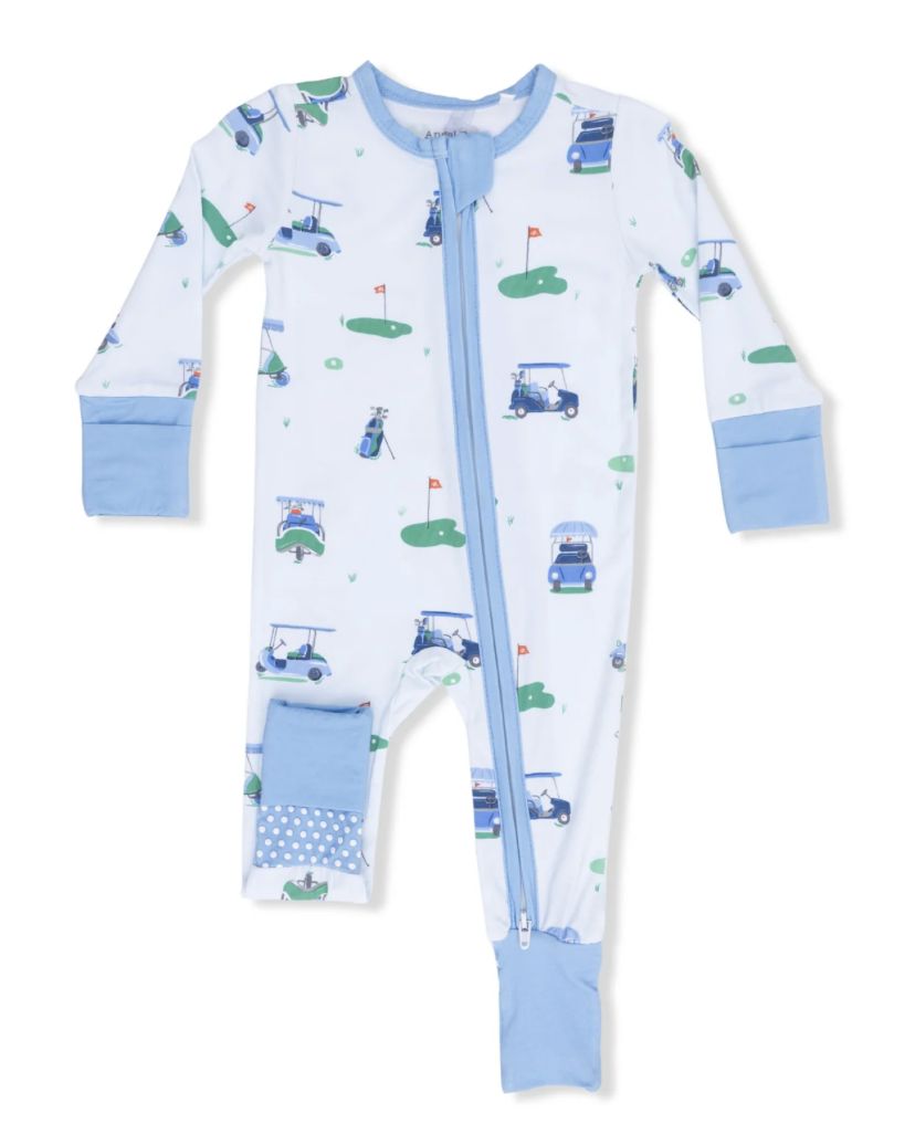 Convertible Romper / Vintage Golf Carts Blue