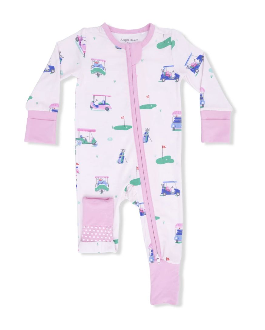 Convertible Romper / Vintage Golf Carts Pink