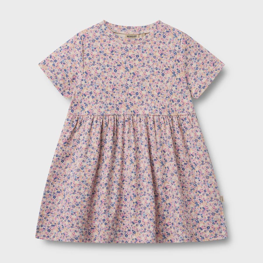 Wheat/Jersey Dress Anna Baby Pink Blue Flowers