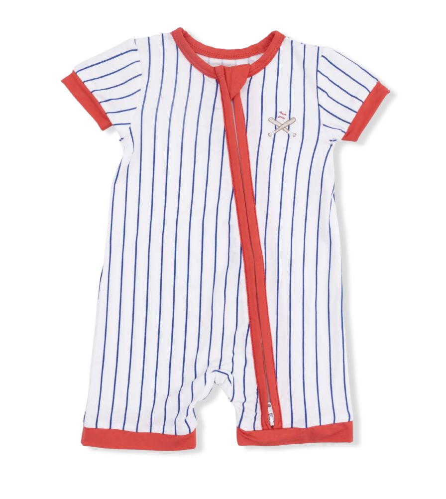 Shortie 2 Way Zipper Romper / Baseball Stripe