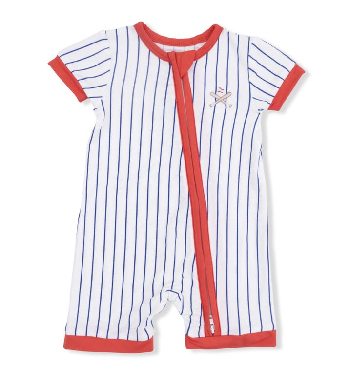 Shortie 2 Way Zipper Romper / Baseball Stripe