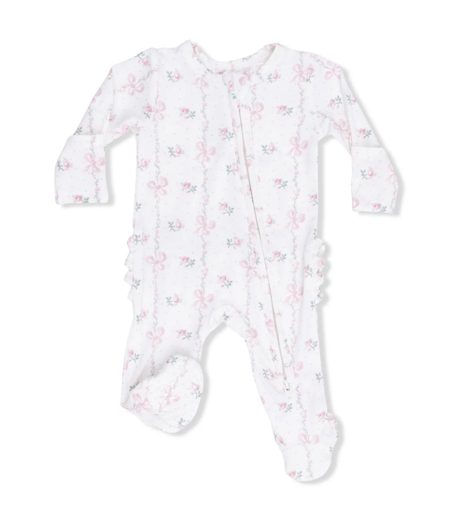 2 Way Ruffle Back Zipper Footie/Dainty Buds &amp; Bows
