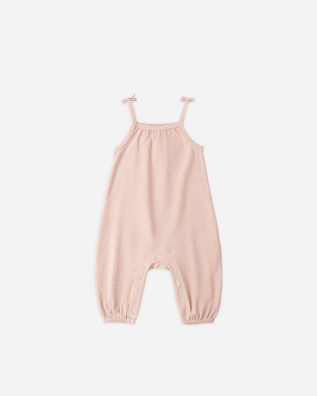 Smocked Jumpsuit - Melon Micro Stripe