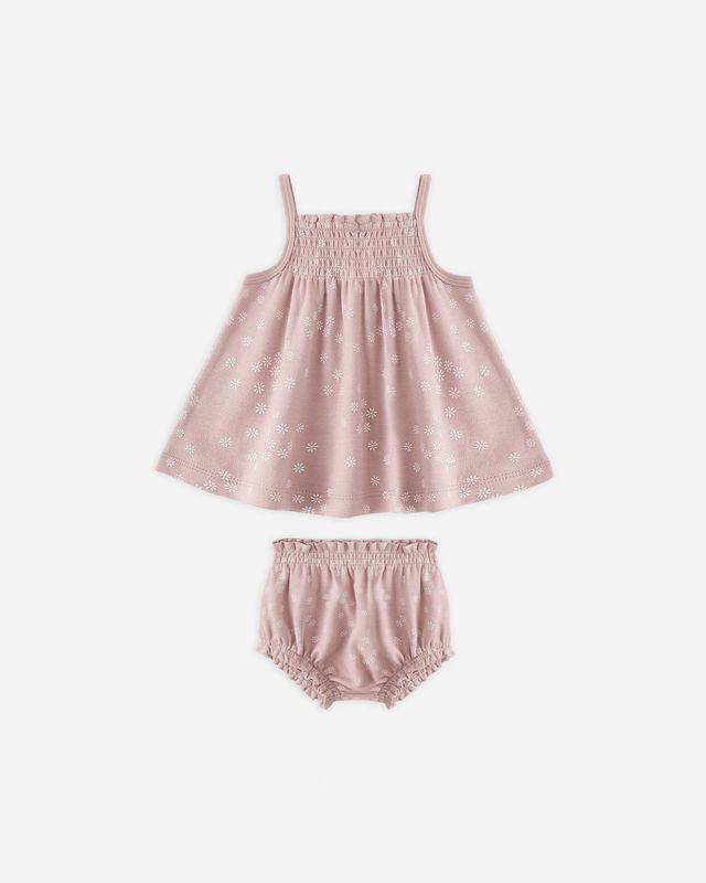 Smocked Tank + Bloomer Set - Mauve Daisy