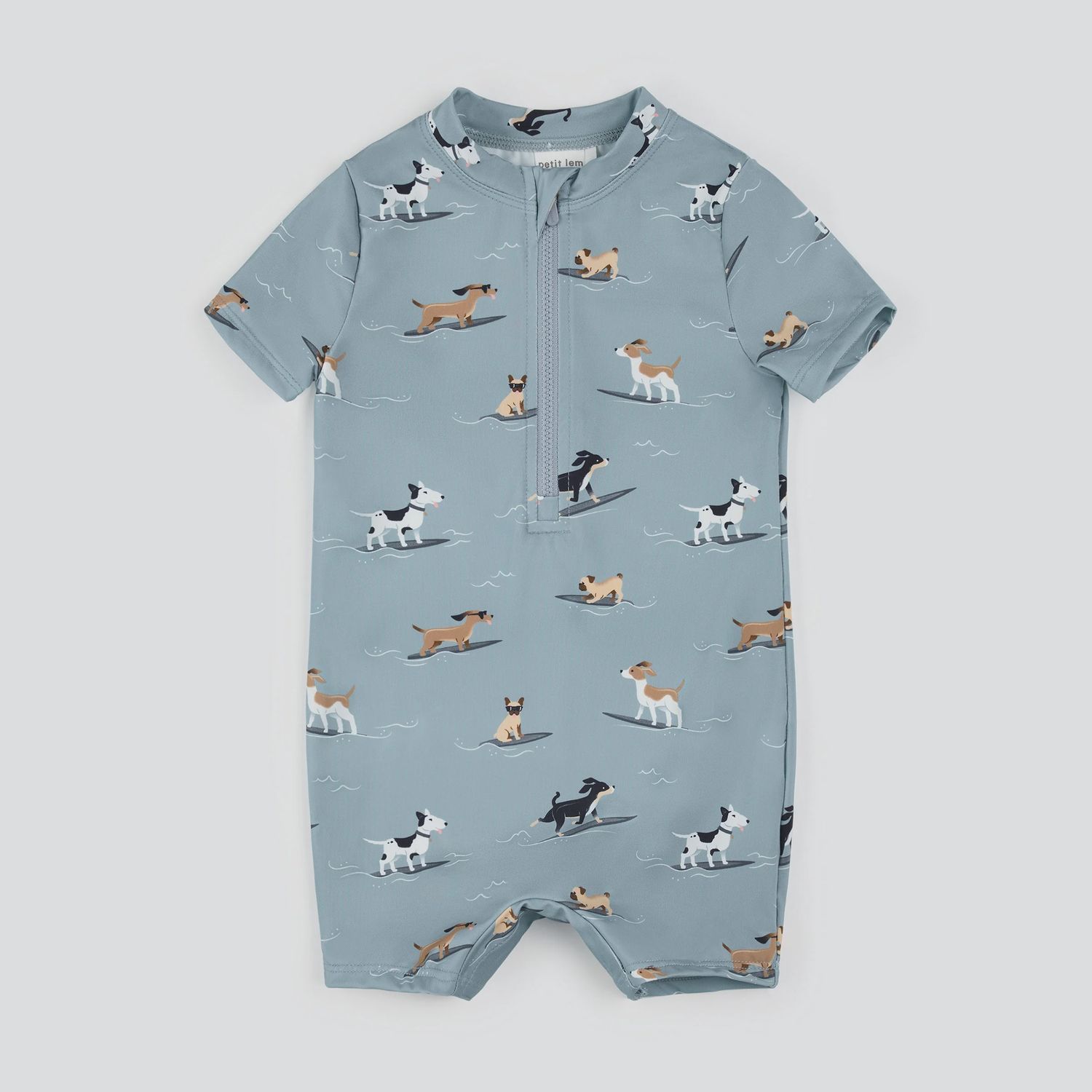 Petit Lem/S/S Swim Romper Knit/Blue Puppies