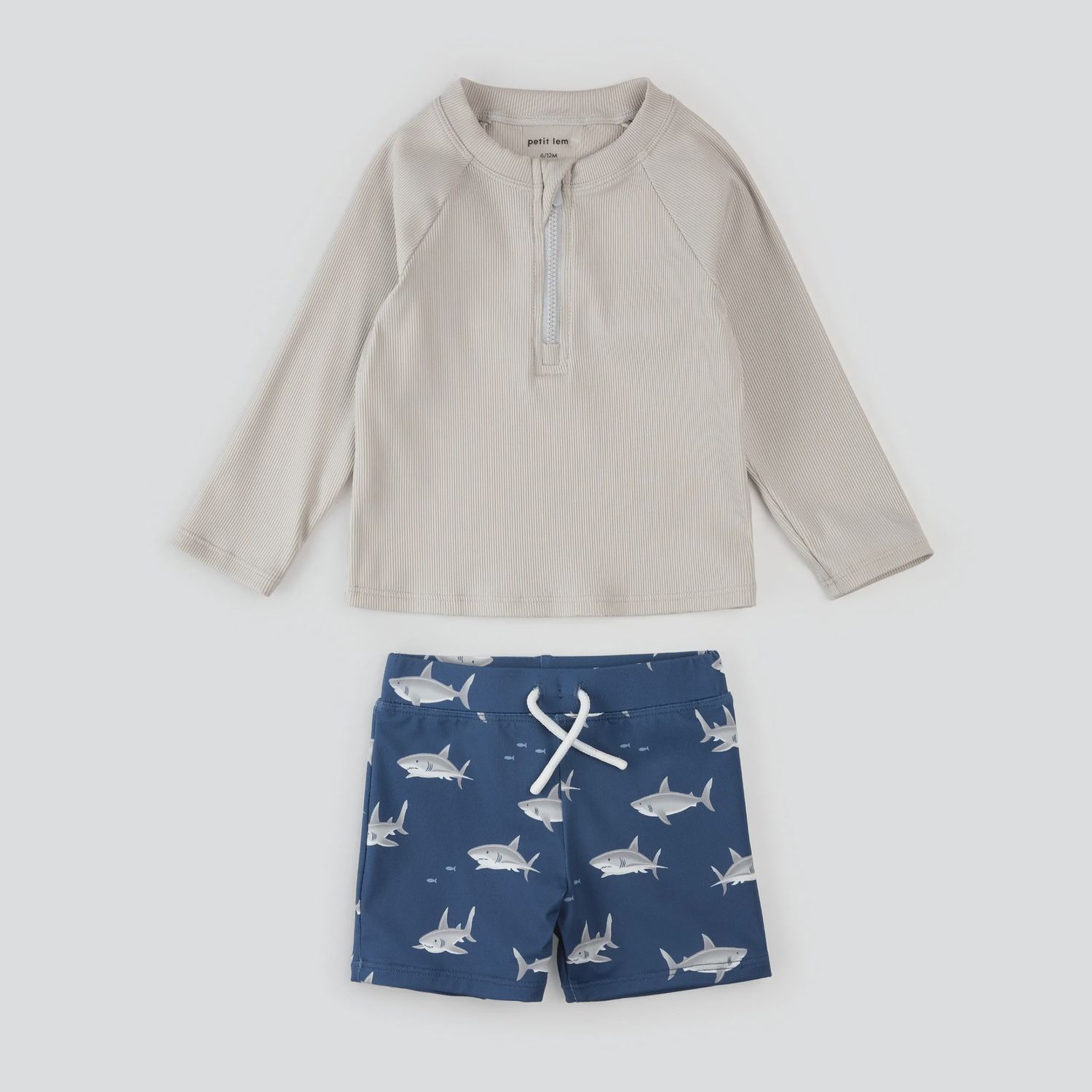 Petit Lem/2 PC Set L/S Rashguard &amp; Bottom Knit/Grey Sharks