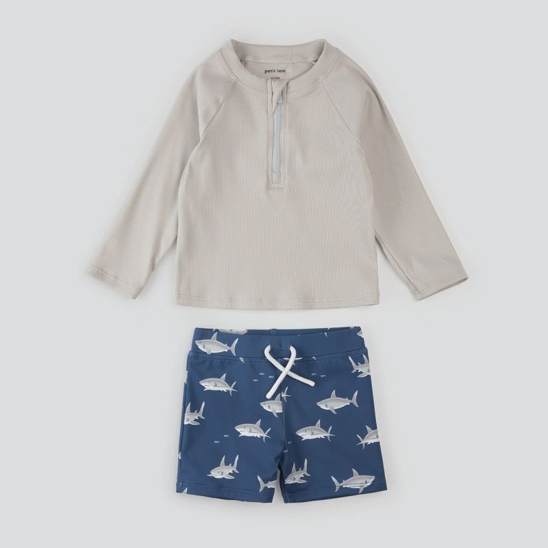 Petit Lem/2 PC Set L/S Rashguard &amp; Bottom Knit/Grey Sharks