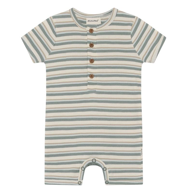 Minymo/Infant SS Suit Y/D Rib/Green Stripe