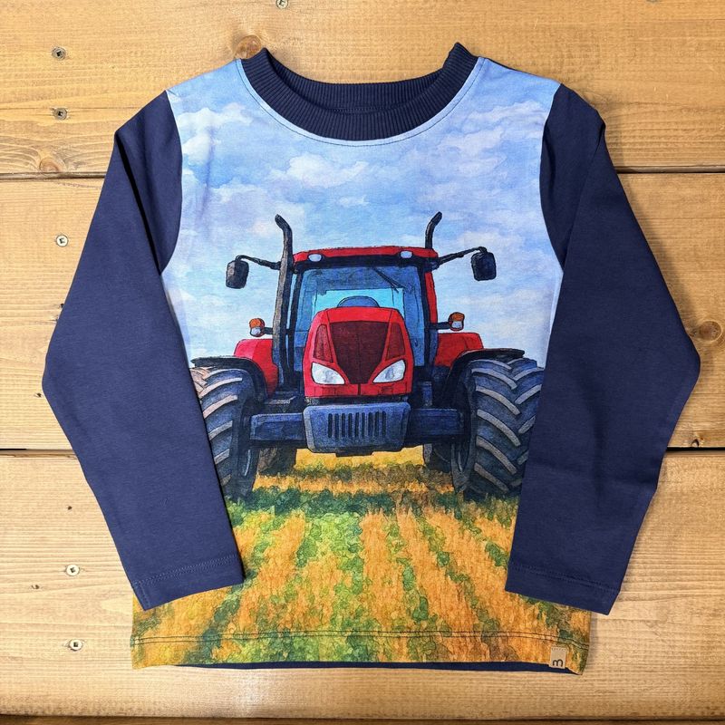 Minymo/Tee LS/Large Red Tractor/Navy