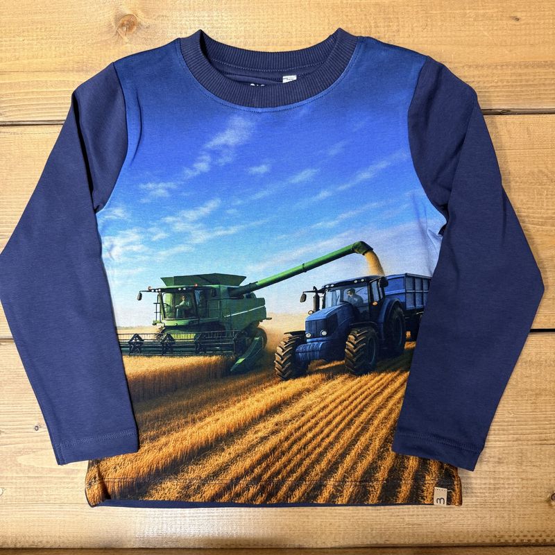 Minymo/Tee SS/Green Combine Blue Tractor/Cart