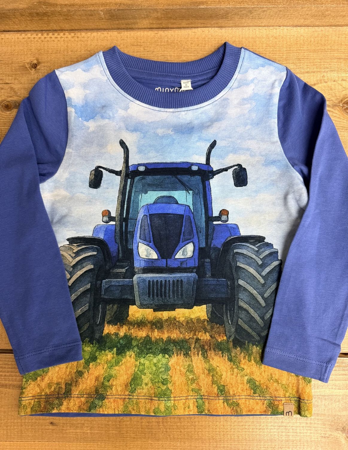 Minymo/Tee LS/Large Blue Tractor/Sky Blue