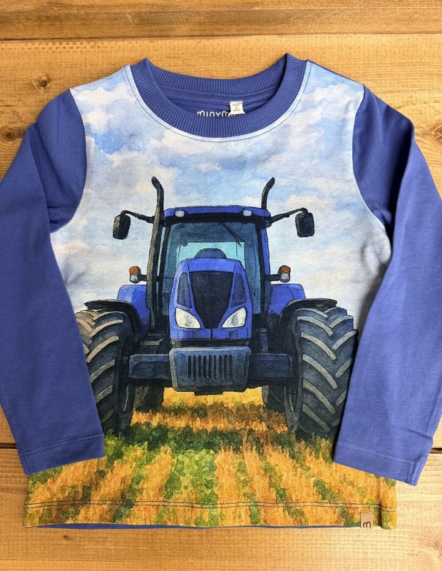 Minymo/Tee LS/Large Blue Tractor/Sky Blue