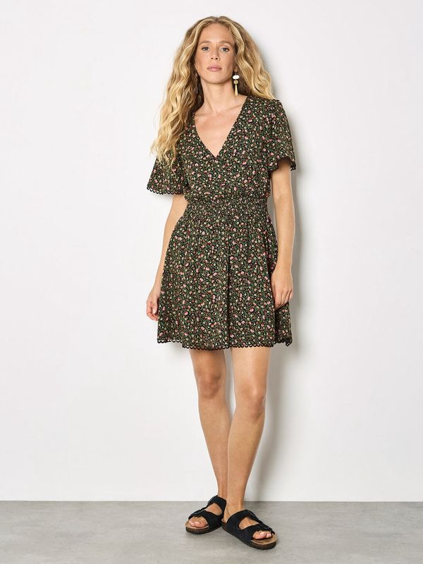 Apricot  DBL Layer lace Ditsy Print Dress/Black