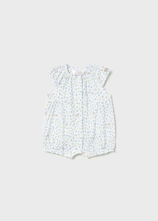 Mayoral Infant Floral Romper in Lagoon Blue