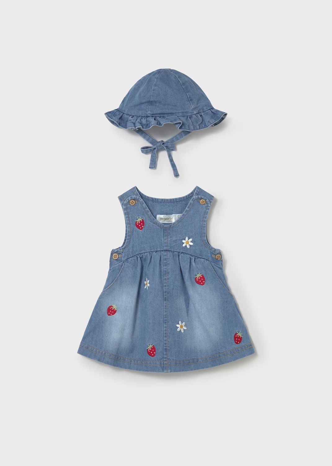 Mayoral 2 pc Set Denim Dress &amp; Hat Strawberries