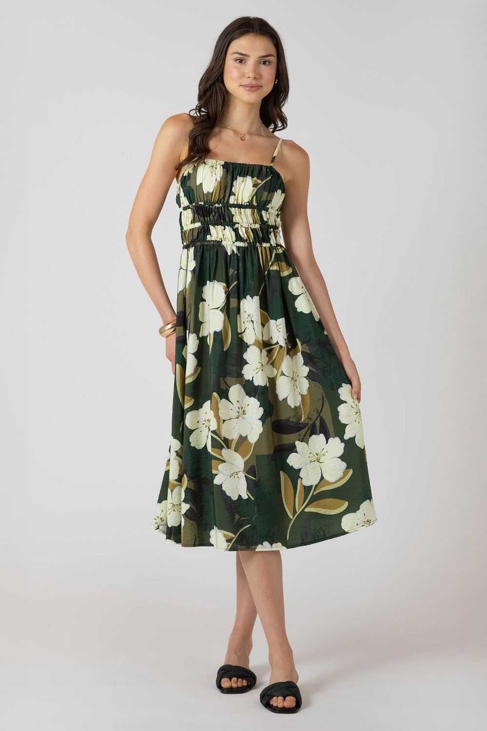 Dex/Elastic Waist Midi Dress/Palm Blossom