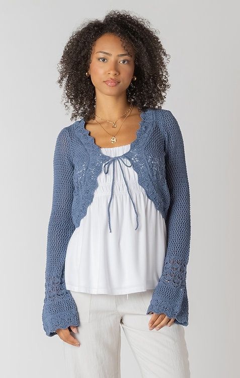 Room 34/Tie Front Crochet Cardigan/