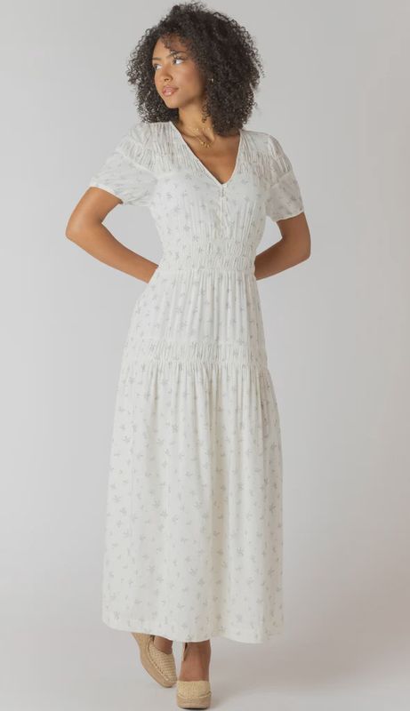 Room 34/Button Smocked Dress/Delicate Floral