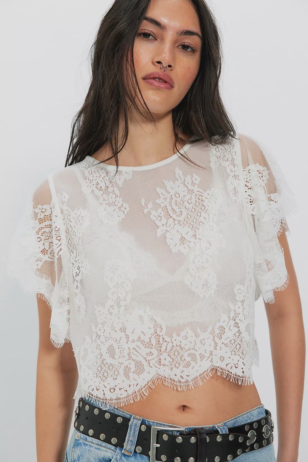 Free People/Lunar Ash Lace Top/Clean Ivory