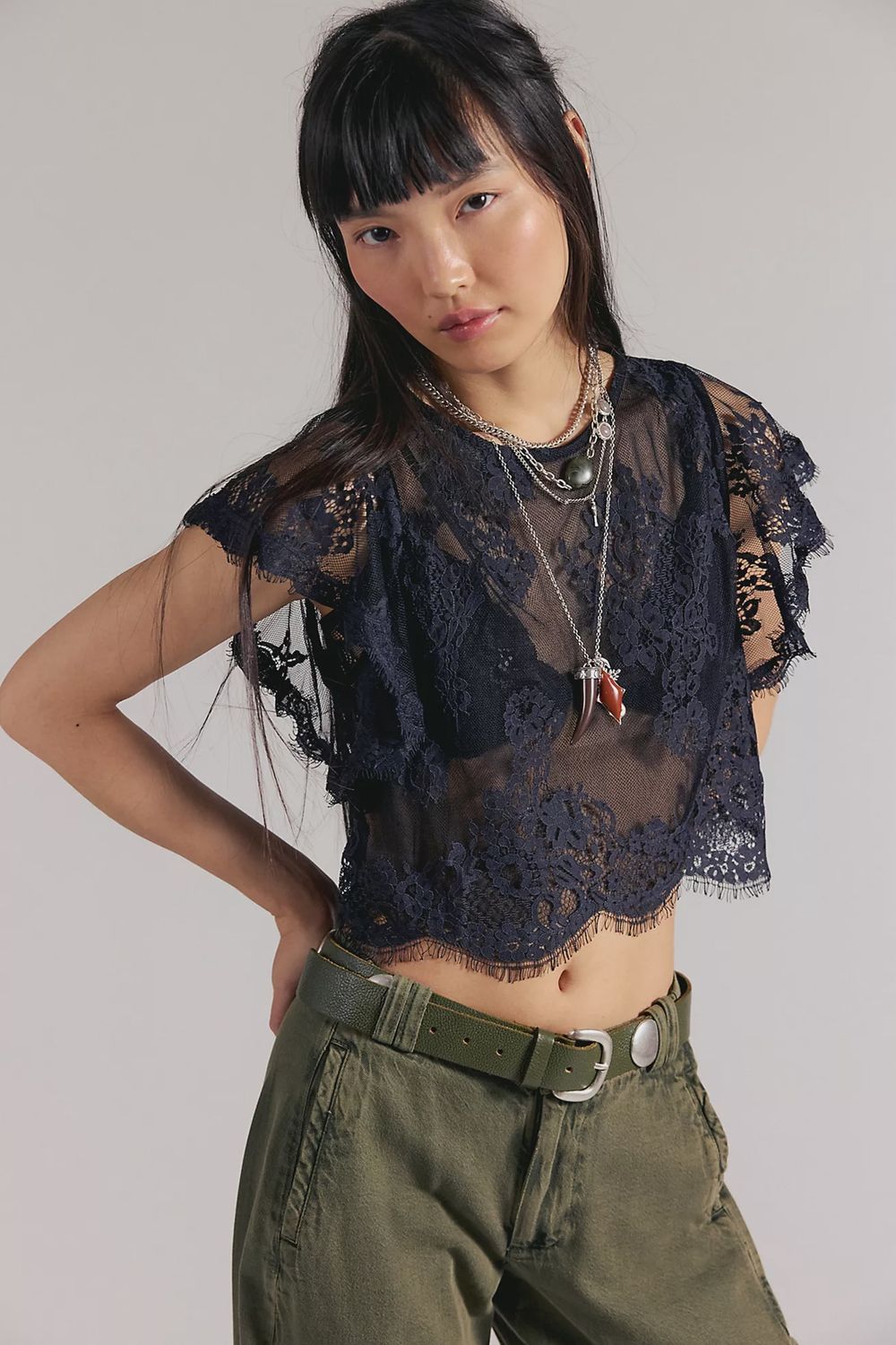 Free People/Lunar Ash Lace Top/Black