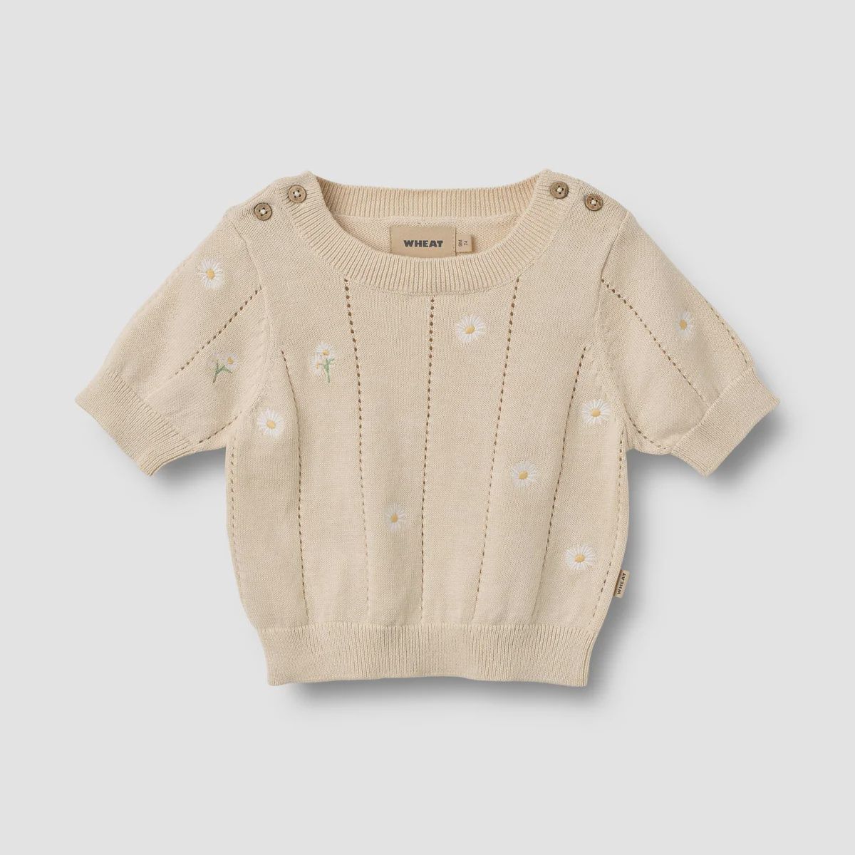 Wheat/knit Top S/S Malvina Baby/Sandshell White Flowers
