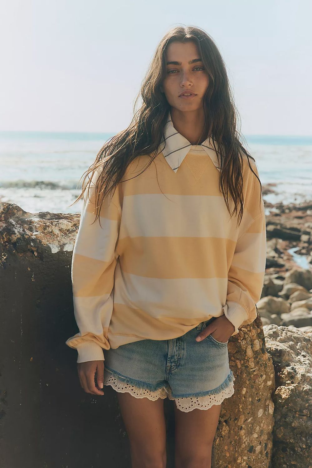 FP Classic Stripe Crewneck in Apricot Combo