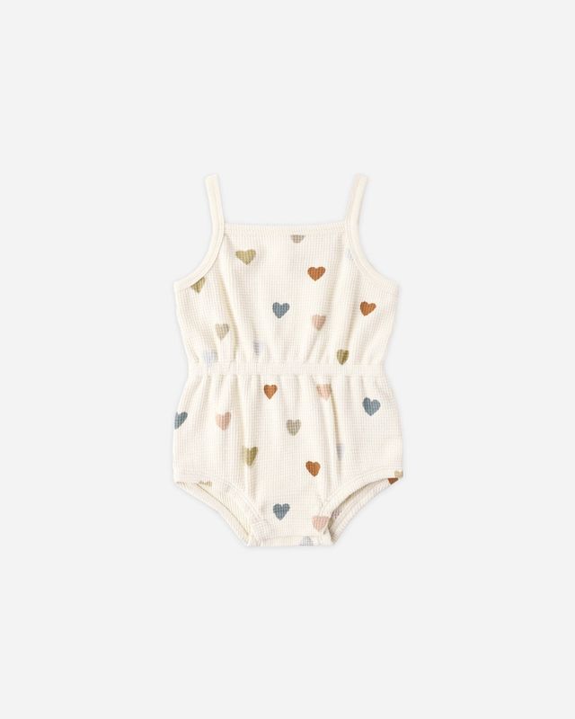 Quincy Mae Waffle Cinch Romper Confetti Hearts