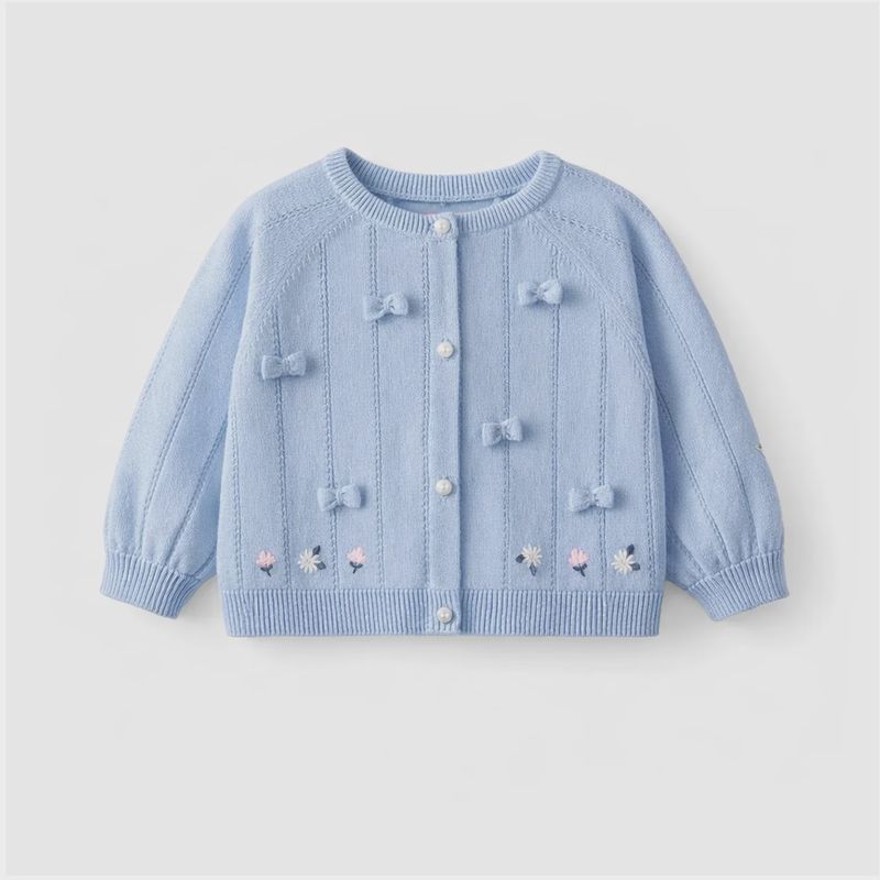 Souris Mini/Baby Girl Blue knit bow Cardigan