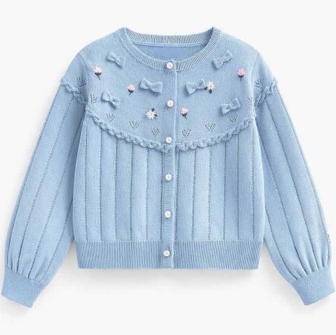 Souris Mini/Girl Blue knit Bow Cardigan