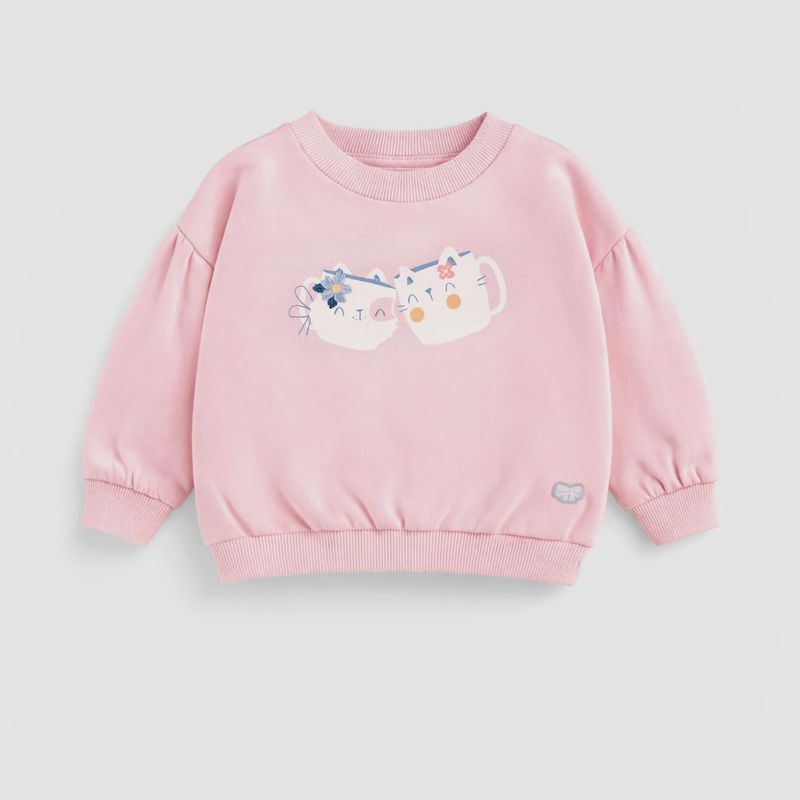 Souris Mini/Baby Girl Pink Cats Crewneck