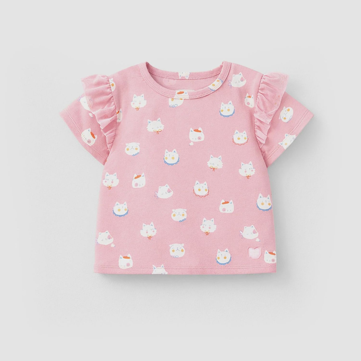 Souris Mini/Baby Girl Pink Cat Ruffle Shirt