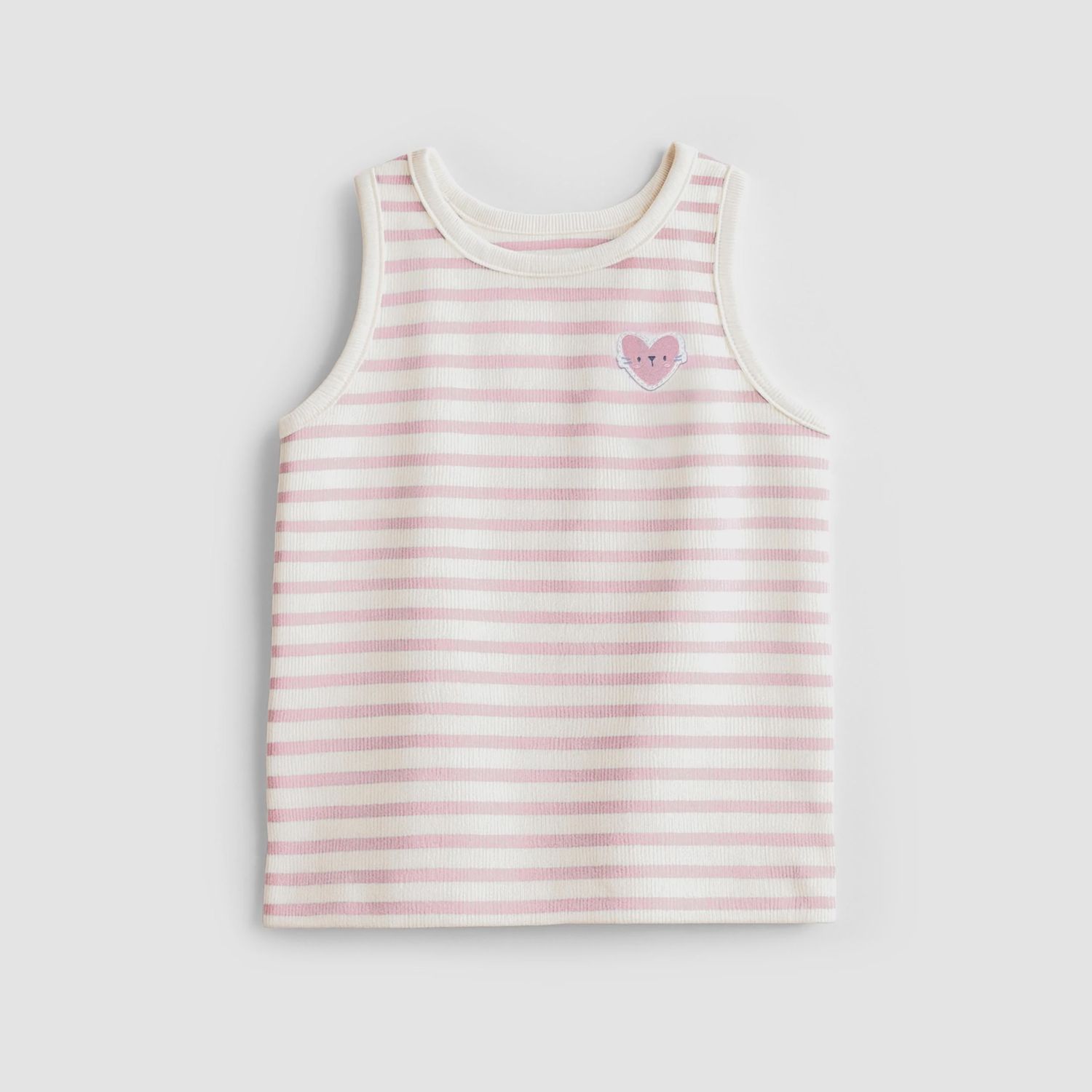 Souris Mini/Girls Stripe cat heart Tank/Pink and White