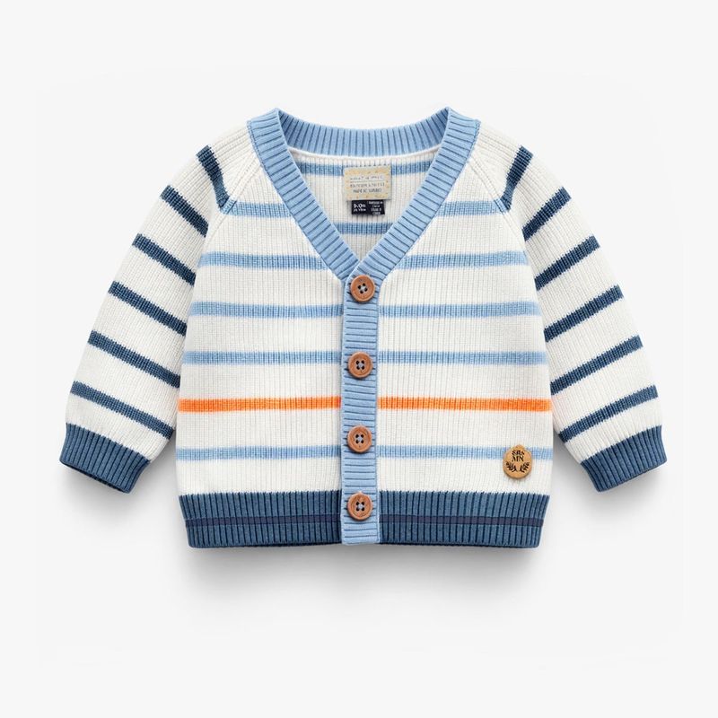 Souris Mini/Baby Boy Striped Cardigan/Blue and White