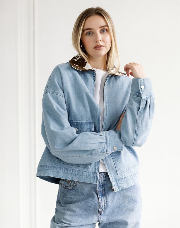 Brunette The Label/Boxy Denim Jacket/Cow Collar/Vintage Blue w/Cow
