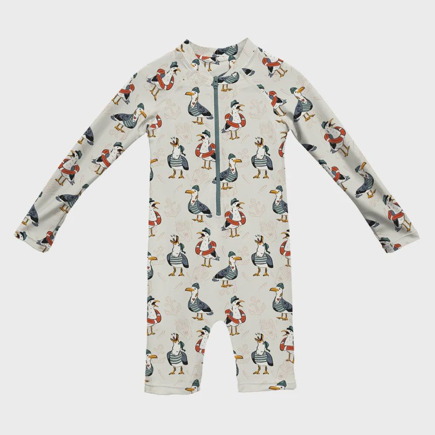 Headster/Captain Seagull Toddler Longsleeve Swimsuit/White Sand