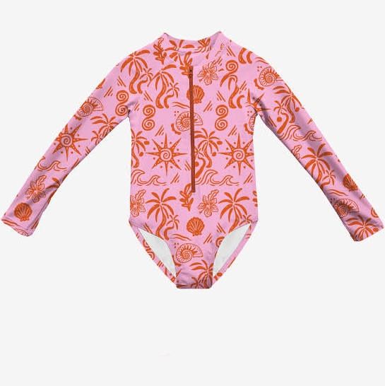 Headster/Blush Tides Long Sleeve One Piece Swimsuit/Bubble Gum