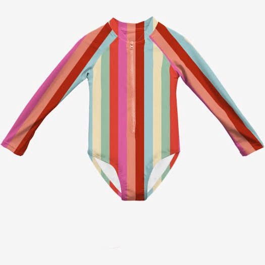 Headster/Vertical Delight Long Sleeve One Piece Swimsuit/Bubble Gum