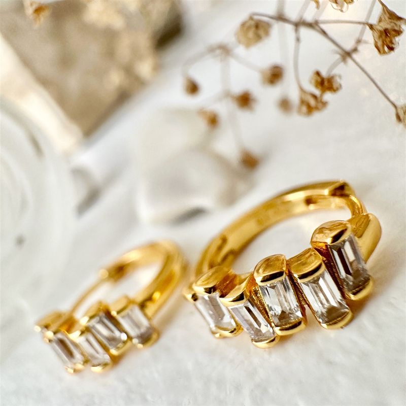 "Lielle" Jagged Baguette Hoop Earrings In Gold Plated Sterling Silver