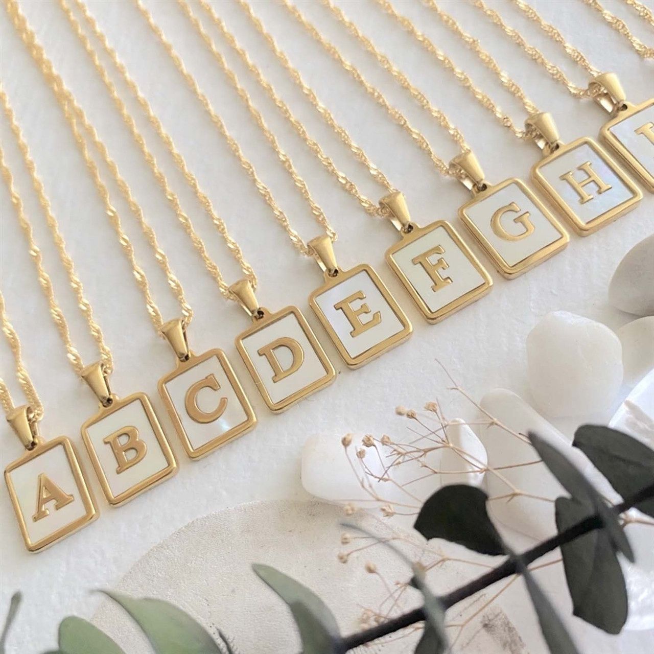 "Carrie" Alphabet Charm Necklace in Gold, Initial: A