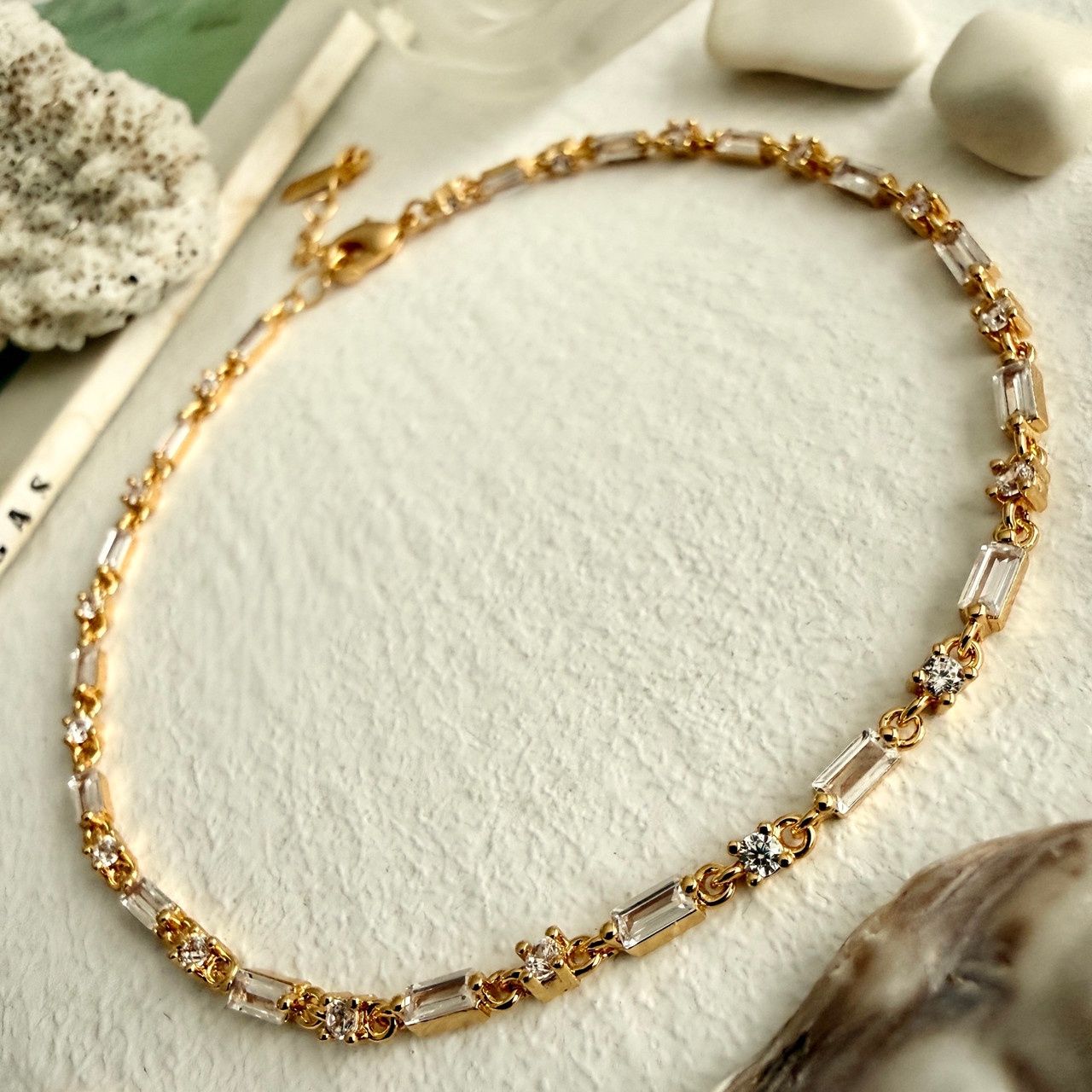 "Eleni" Baguette Anklet In Gold