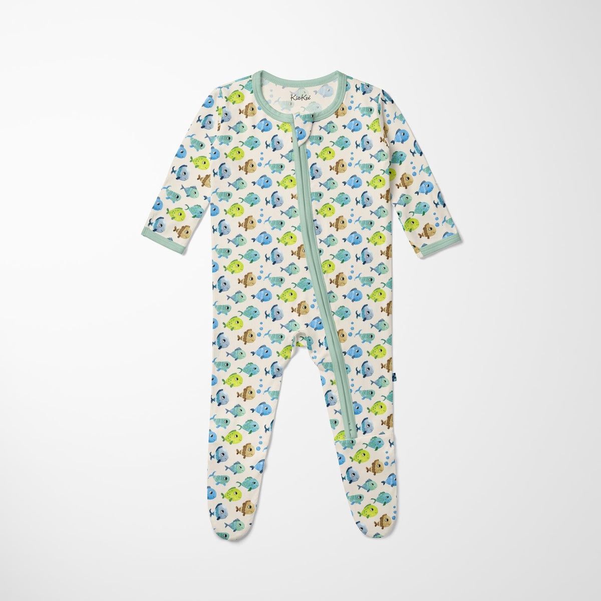 Kickee Pants Footie w 2-Way Zip in Natural Fishies