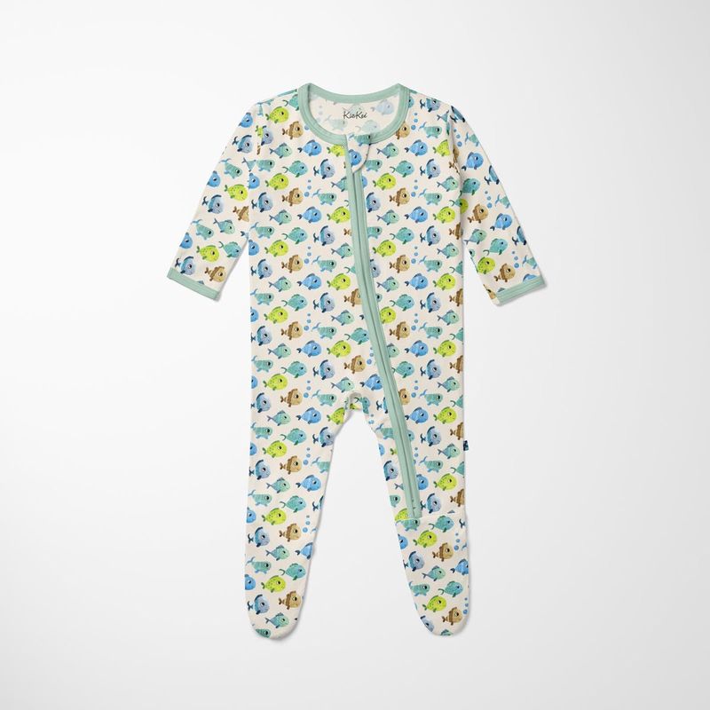 Kickee Pants Footie w 2-Way Zip in Natural Fishies