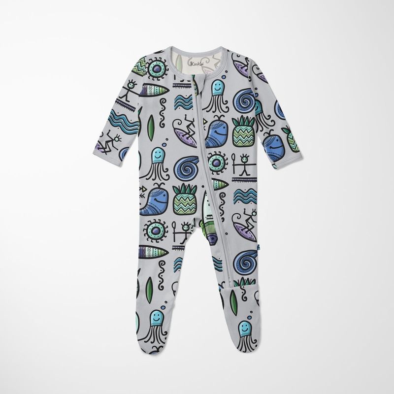 Kickee Pants Footie w 2-Way Zip in Dove Surf
