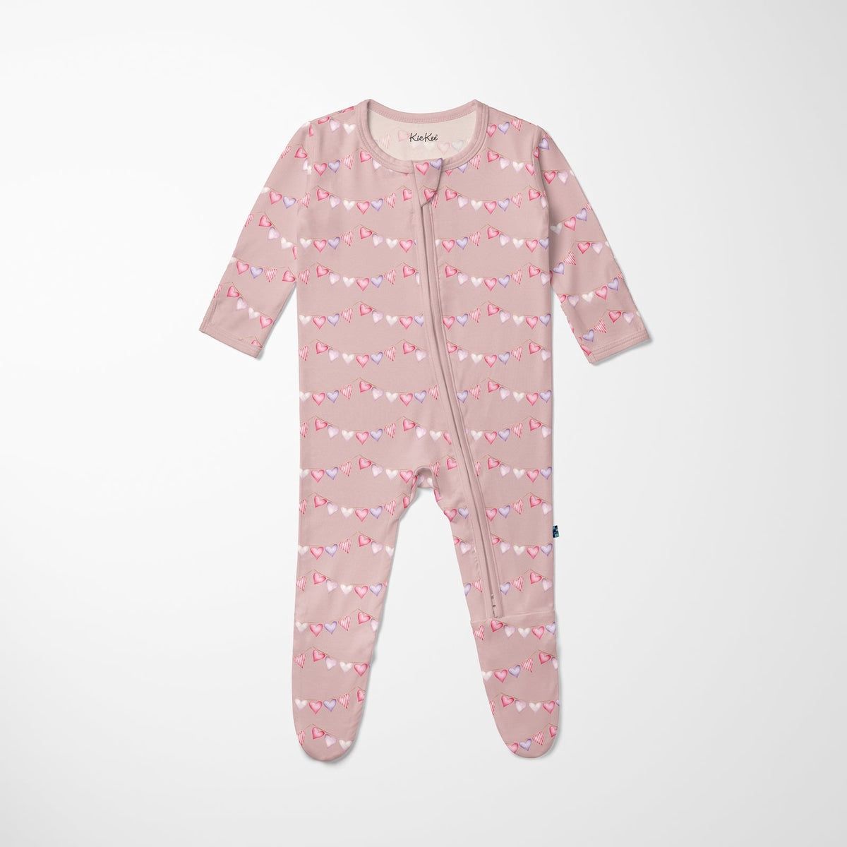Kickee Pants Footie w 2-Way Zip in Baby Rose Heart Bunting