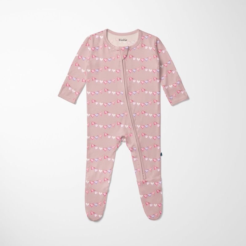 Kickee Pants Footie w 2-Way Zip in Baby Rose Heart Bunting